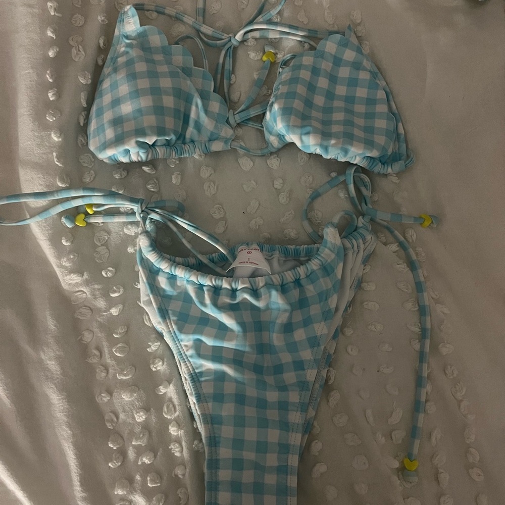 Blue and White Gingham Bikini Set